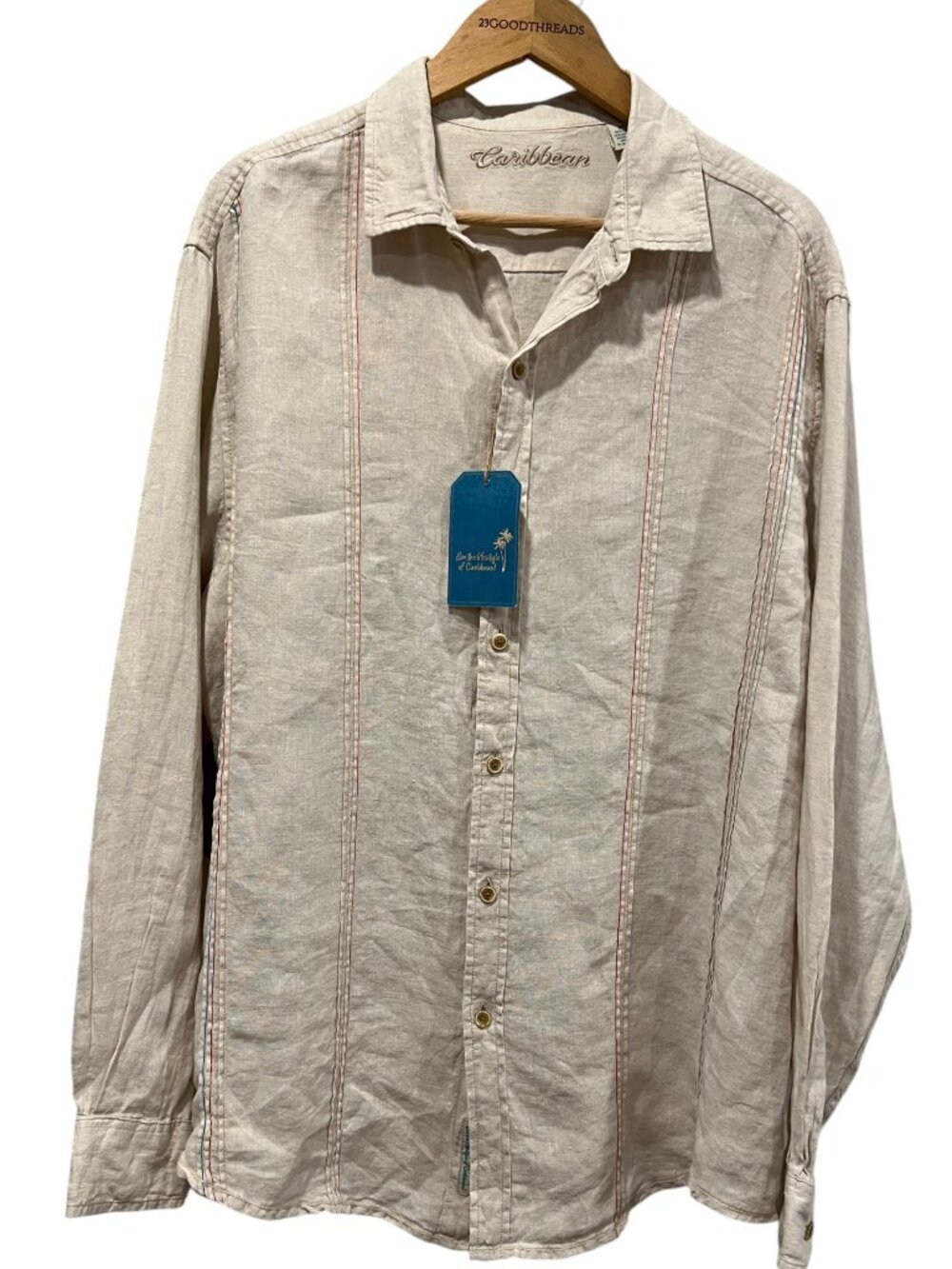 Caribbean Guayabera Linen Button Shirt, Beige, NWT, XL